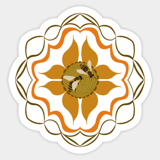 Two Honey Bees on an Abstract Floral Design Sticker